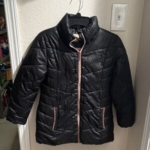 Michael Kors Kids Black Puffer Jacket with Pink Accents 7/8